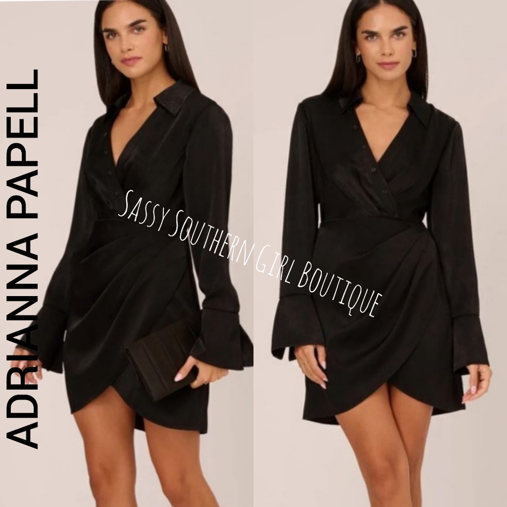 ⭐🆕 Adrianna Papell Elegant Black Wrap Dress